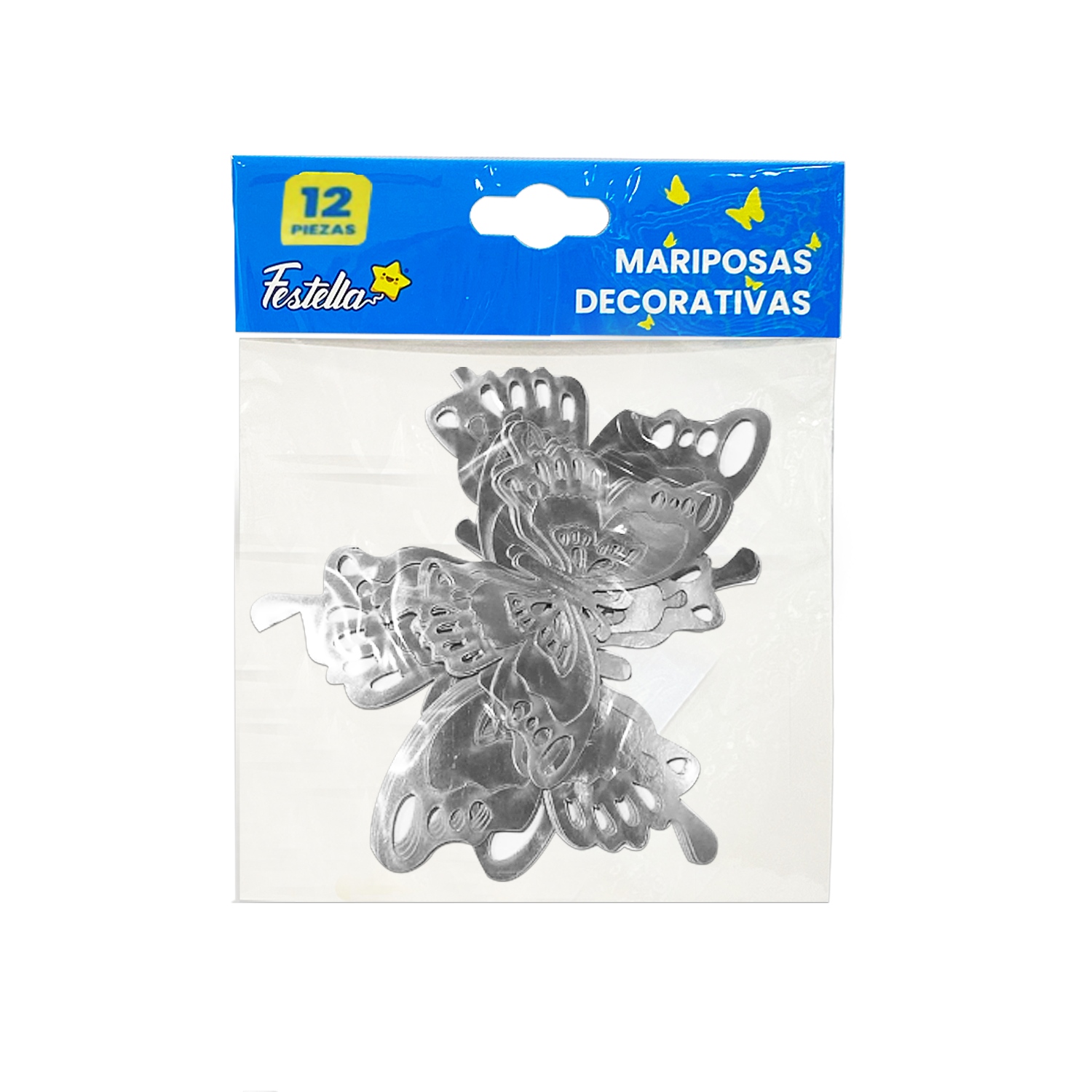 MARIPOSA DECORATIVA PLATEADA X12 (PQTX12)