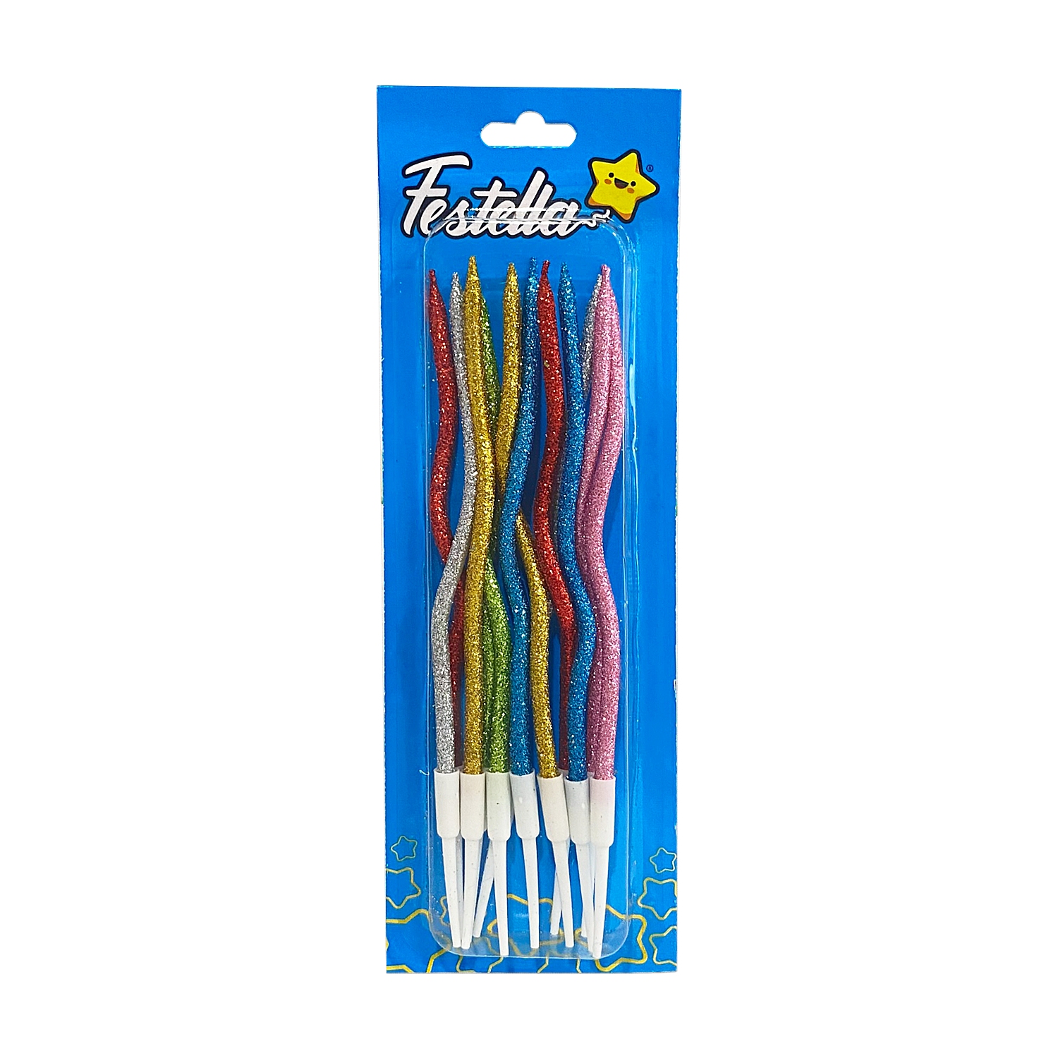 VELA CURVA ESCARCHADA SURTIDA 15CM X12 (CJX12)