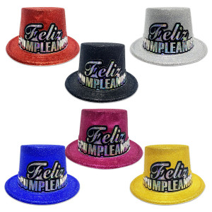 SOMBRERO FIESTA FELIZ CUMPLEAÑOS ESCARCHADO SUR (PQTX12XCOLOR)
