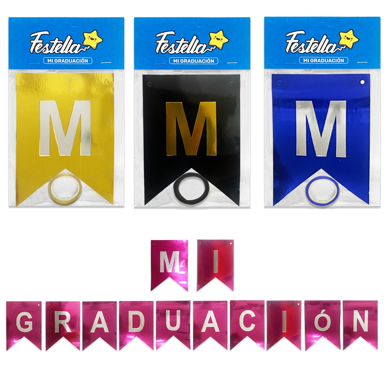 BANDERIN MI GRADUACION METALIZADO SURTIDO (PQTX12)