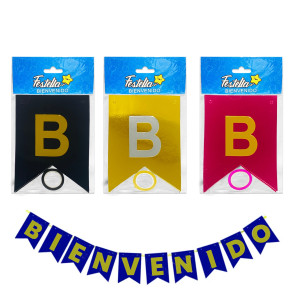BANDERIN BIENVENIDO METALIZADO SURTIDO (PQTX12)