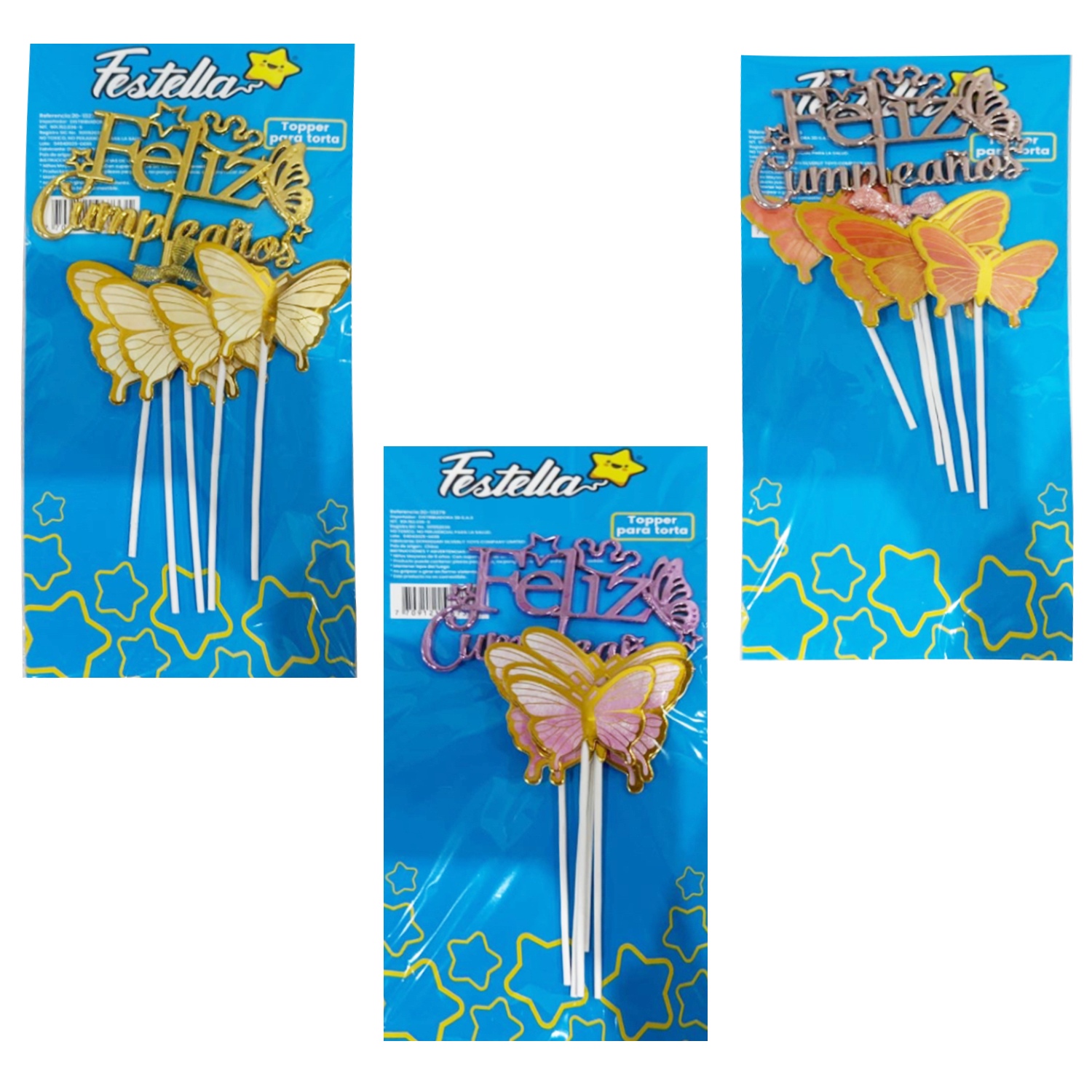 ADORNO MARIPOSA FELIZ CUMPLEAÑOS PARA PASTEL (PQTX12)