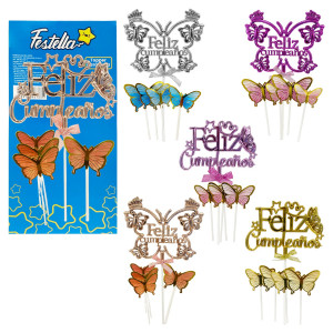 ADORNO MARIPOSA FELIZ CUMPLEAÑOS PARA PASTEL (PQTX12)