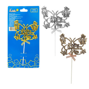 ADORNO MARIPOSA FELIZ CUMPLEAÑOS PARA PASTEL X5PCS (PQTX12)