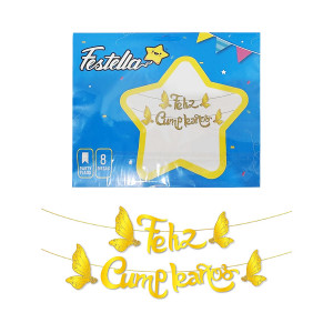 LETRERO FELIZ CUMPLEAÑOS DORADO (PQTX12)