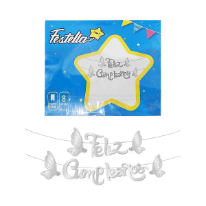 LETRERO FELIZ CUMPLEAÑOS PLATEADO (PQTX12)