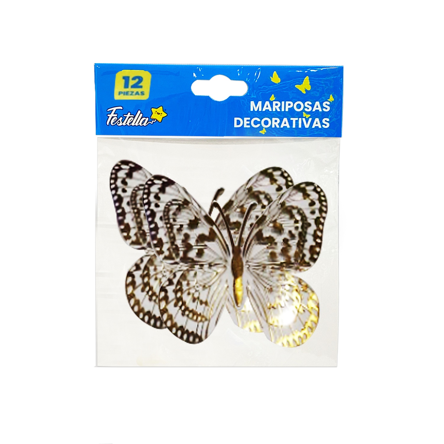 MARIPOSA DECORATIVA DORADA X12 (PQTX12)