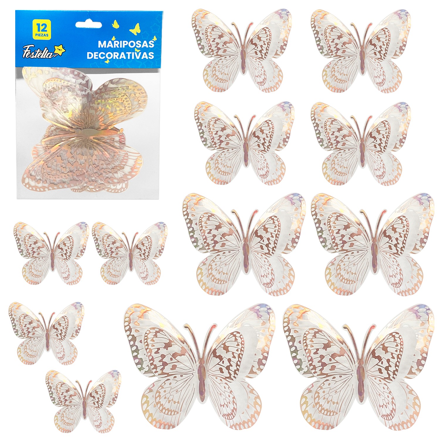 MARIPOSA DECORATIVA PALO ROSA X12 (PQTX12)