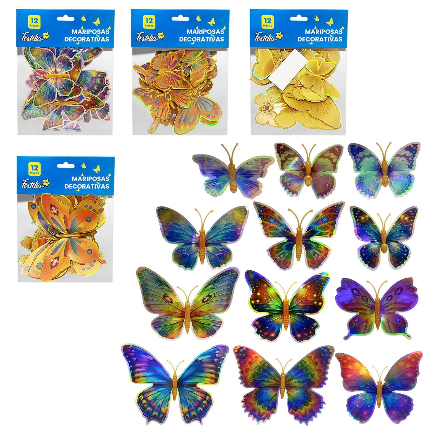 MARIPOSA DECORATIVA TORNASOL SURTIDA X12 (PQTX12)