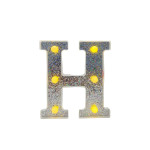 LAMPARA DE LETRA H 16CM FONDO PLATEADO BRILLANTE LUZ CALIDA