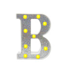 LAMPARA DE LETRA B 21.8CM FONDO PLATEADO BRILLANTE LUZ CALIDA