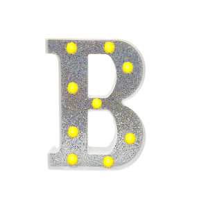 LAMPARA DE LETRA B 21.8CM FONDO PLATEADO BRILLANTE LUZ CALIDA