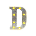 LAMPARA DE LETRA D 21.8CM FONDO PLATEADO BRILLANTE LUZ CALIDA