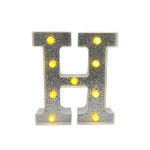 LAMPARA DE LETRA H 21.8CM FONDO PLATEADO BRILLANTE LUZ CALIDA