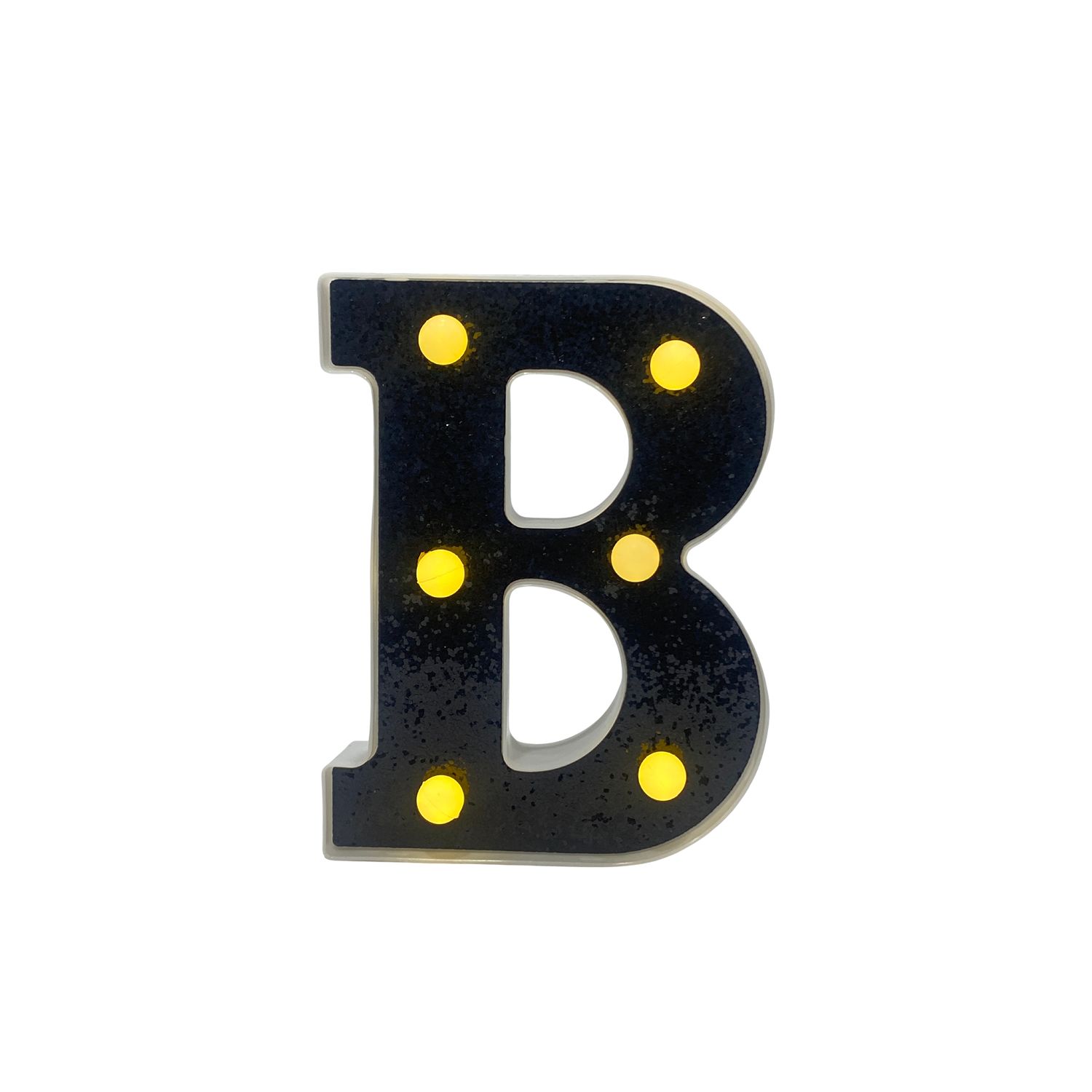 LAMPARA DE LETRA B 16CM FONDO NEGRO BRILLANTE LUZ CALIDA