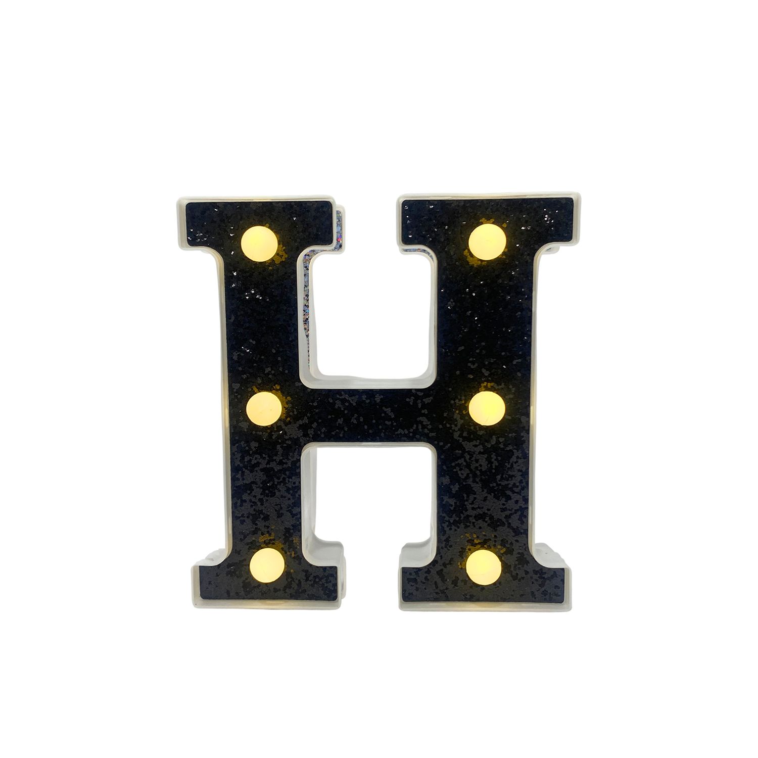 LAMPARA DE LETRA H 16CM FONDO NEGRO BRILLANTE LUZ CALIDA