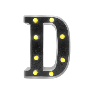 LAMPARA DE LETRA D 21.8CM FONDO NEGRO BRILLANTE LUZ CALIDA