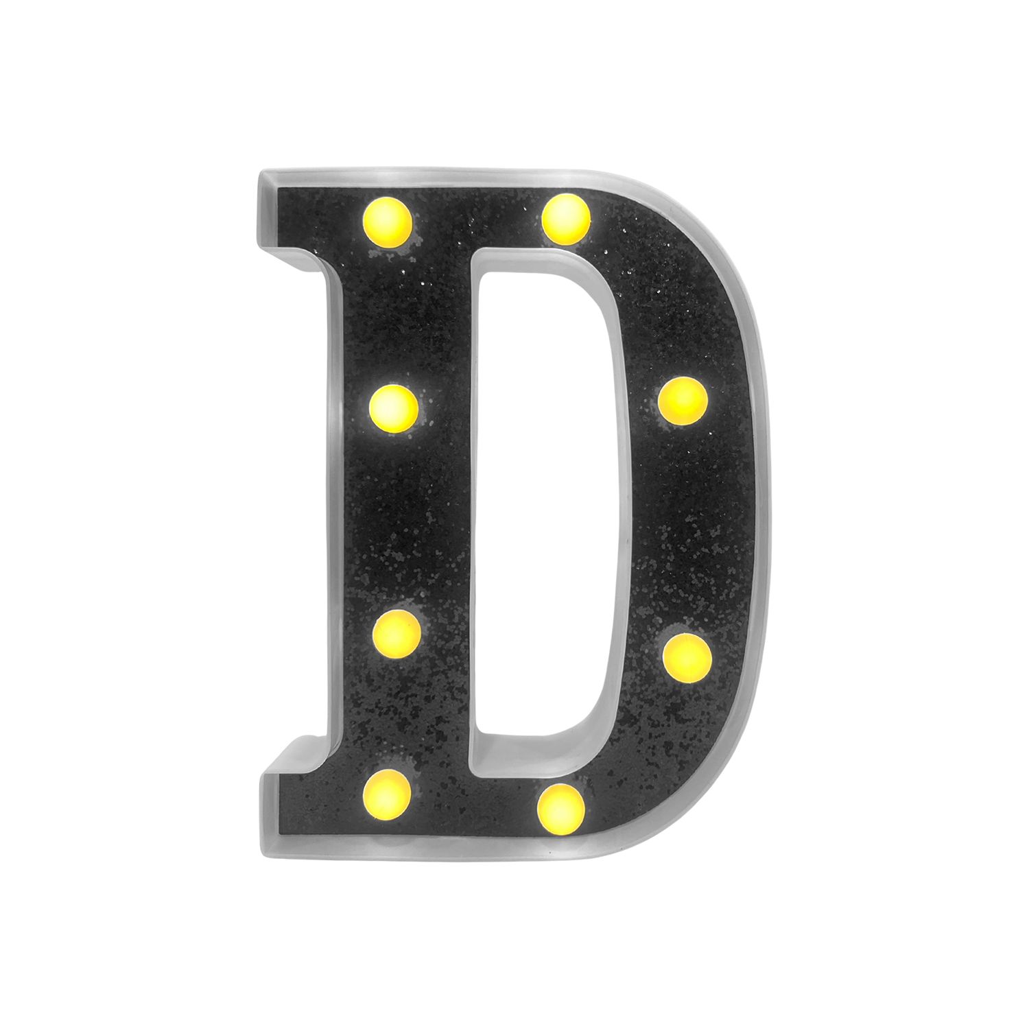 LAMPARA DE LETRA D 21.8CM FONDO NEGRO BRILLANTE LUZ CALIDA