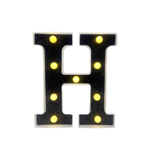 LAMPARA DE LETRA H 21.8CM FONDO NEGRO BRILLANTE LUZ CALIDA