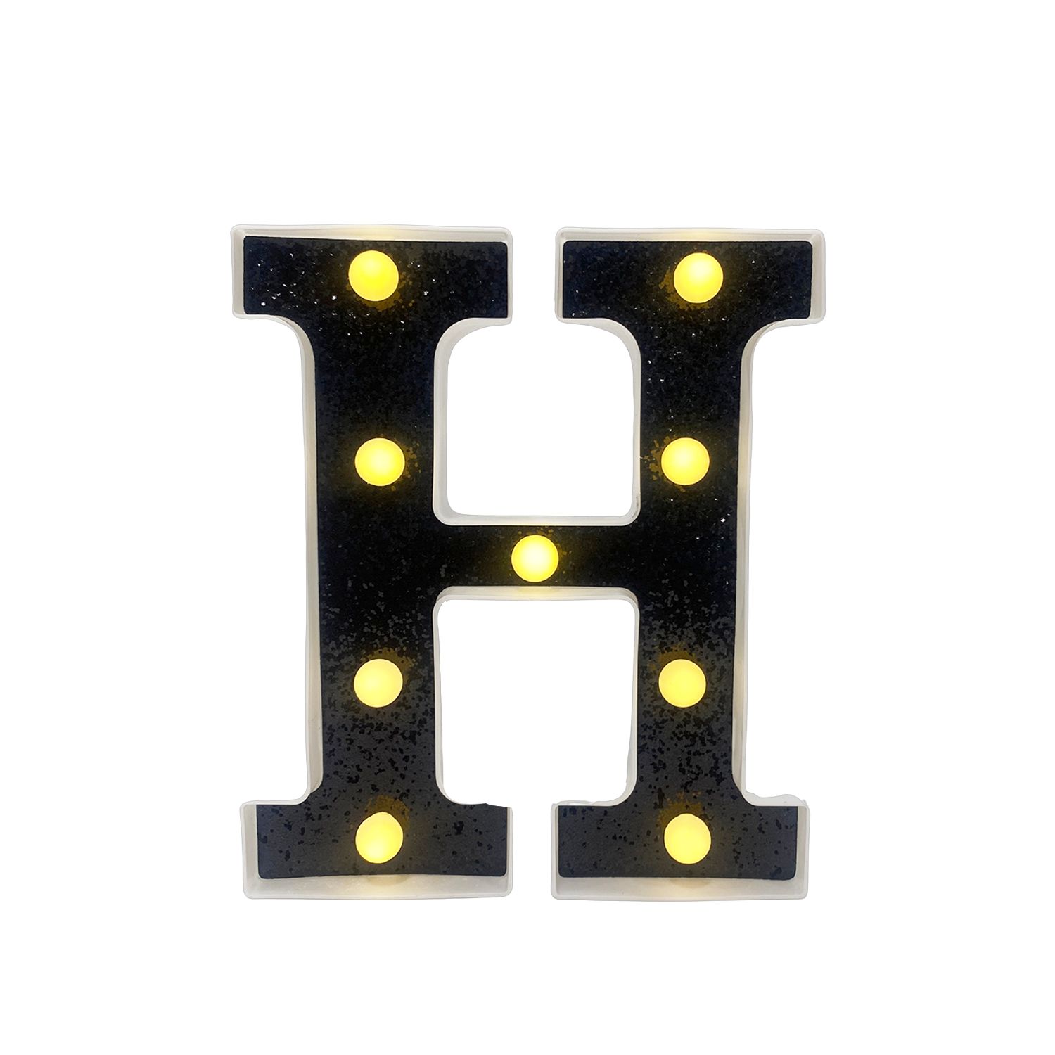 LAMPARA DE LETRA H 21.8CM FONDO NEGRO BRILLANTE LUZ CALIDA