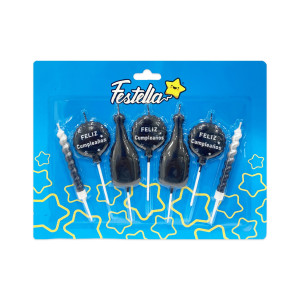 SET VELA NEGRA FELIZ CUMPLEAÑOS X7 (CJX12)