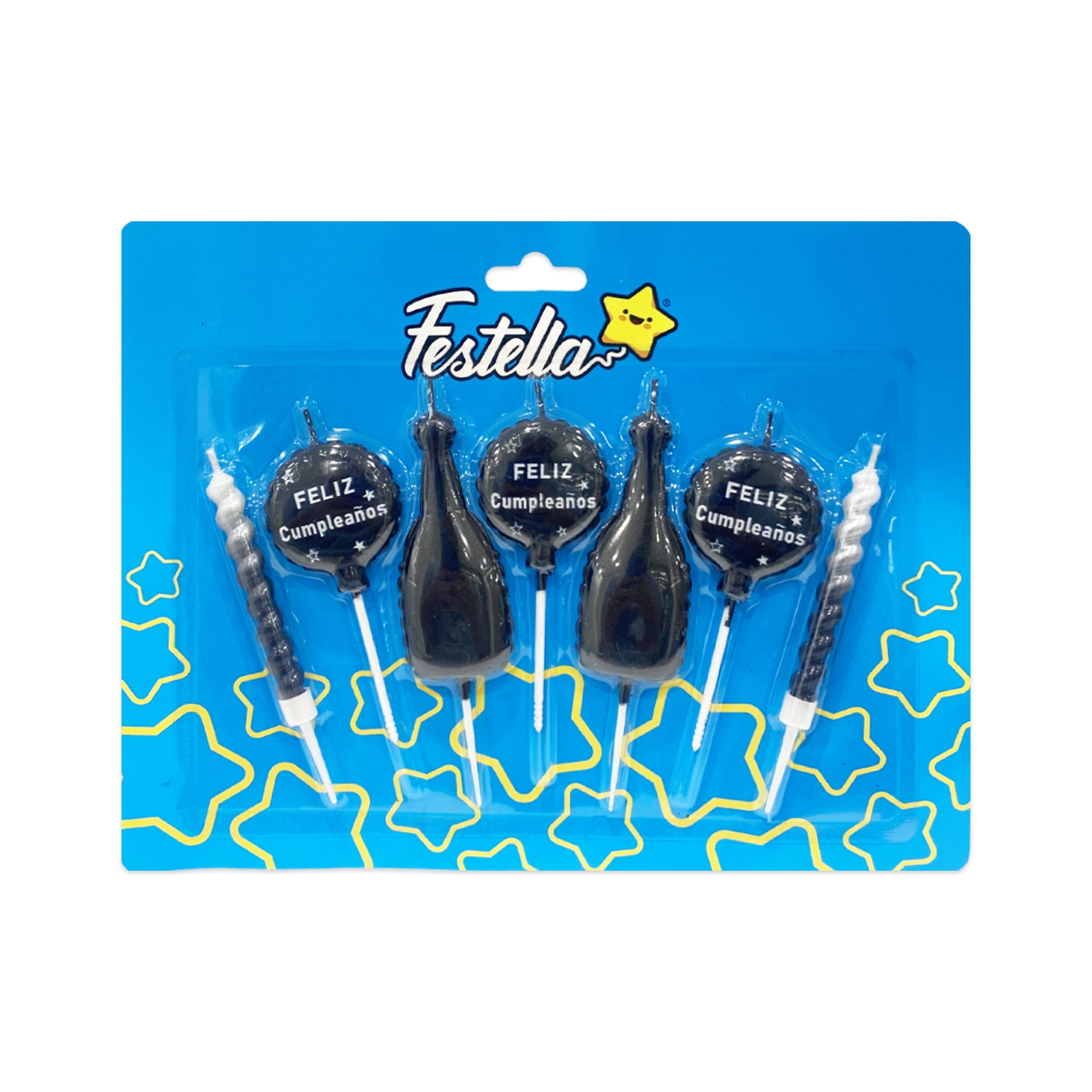 SET VELA NEGRA FELIZ CUMPLEAÑOS X7 (CJX12)
