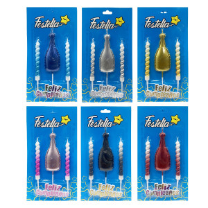 SET VELA BOTELLA FELIZ CUMPLEAÑOS X3 (CJX12)