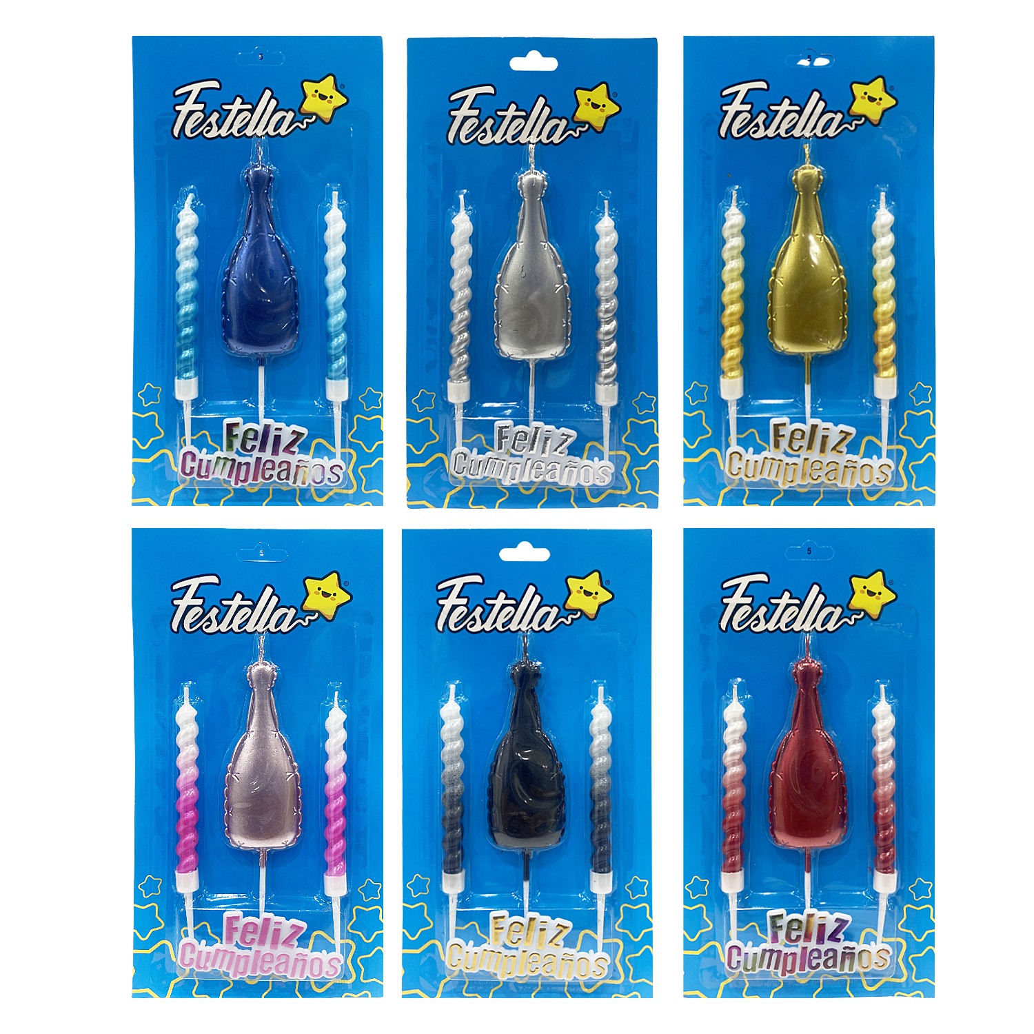 SET VELA BOTELLA FELIZ CUMPLEAÑOS X3 (CJX12)