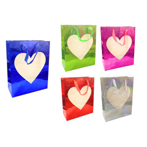 BOLSA REGALO HOLOGRAMA CORAZON 24*18*8.5CM (PQTX12)