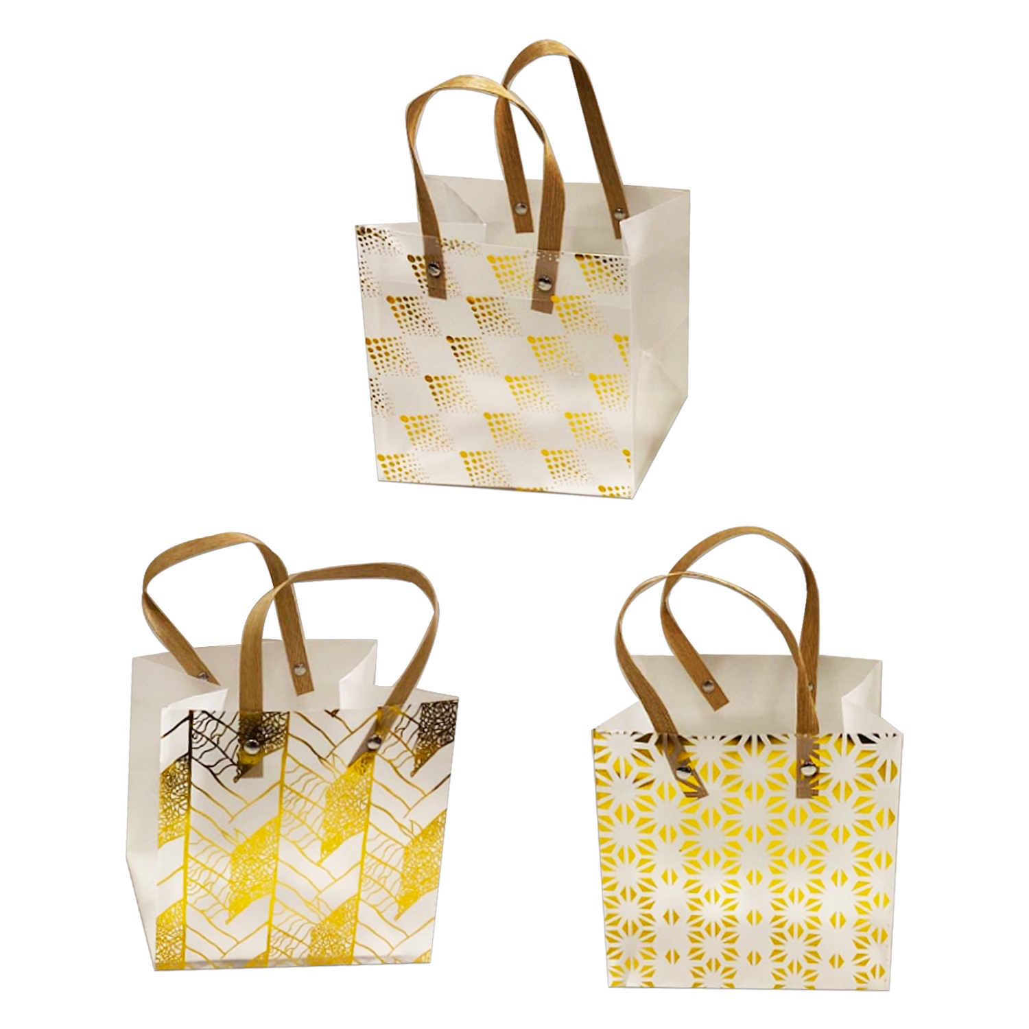 BOLSA REGALO FIGURAS DORADAS 16*16*14CM (PQTX12)