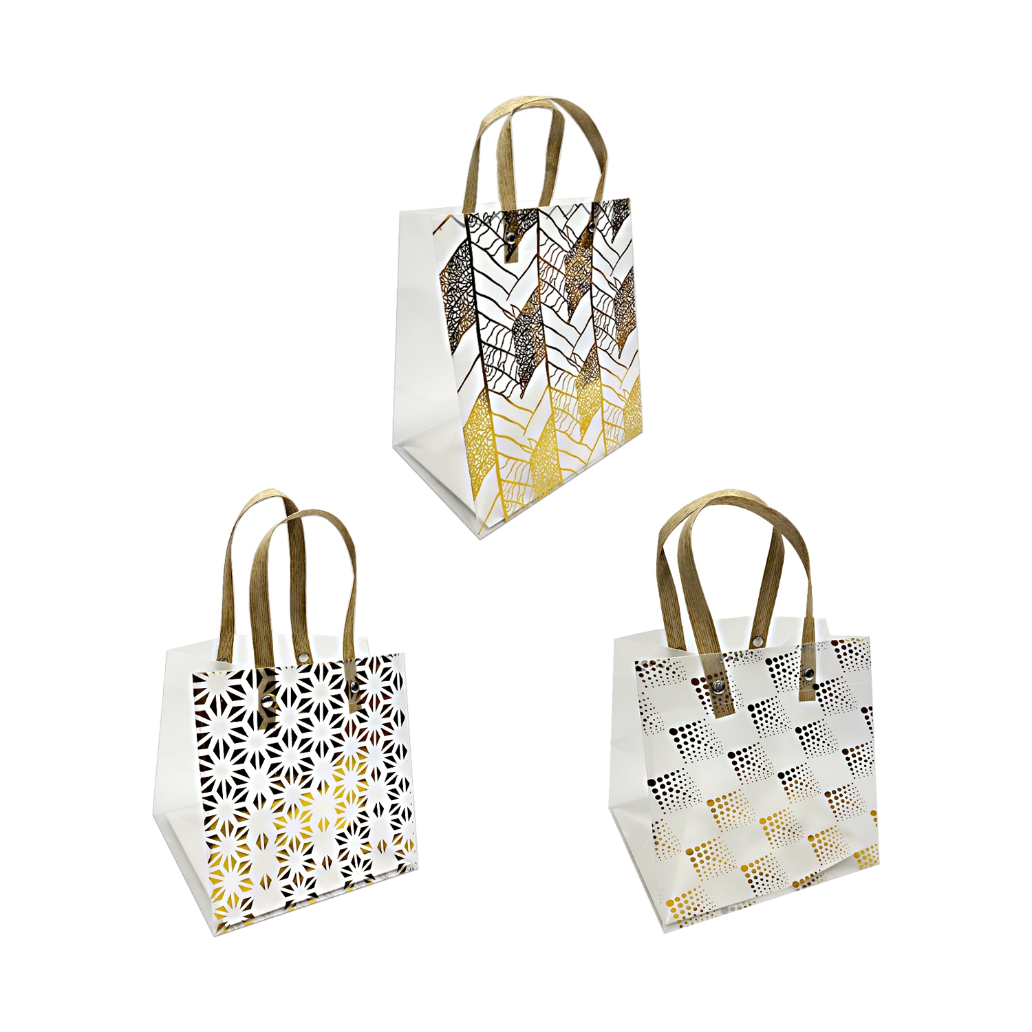 BOLSA REGALO FIGURAS DORADAS 16*16*14CM (PQTX12)