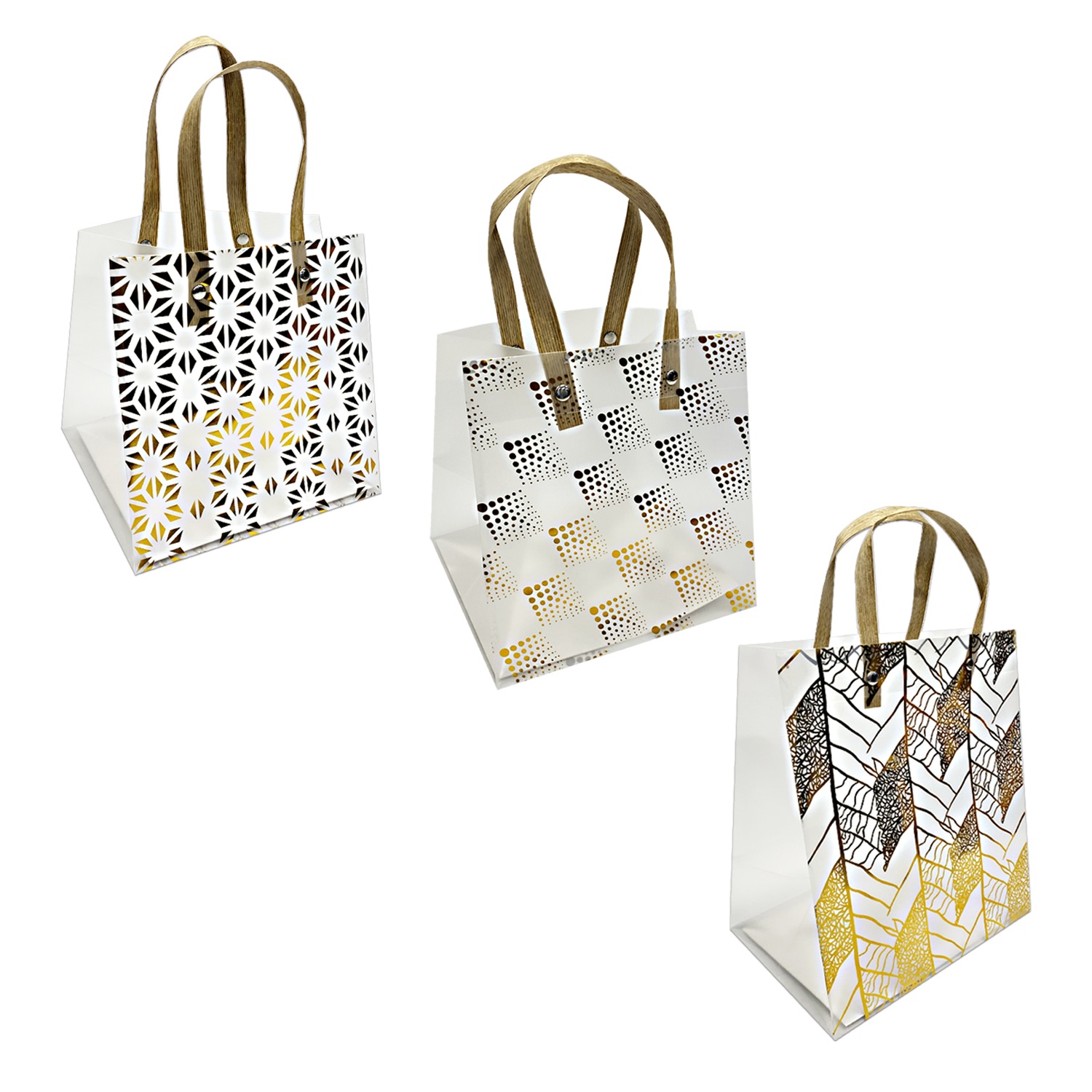 BOLSA REGALO FIGURAS DORADAS 20*23*14CM (PQTX12)