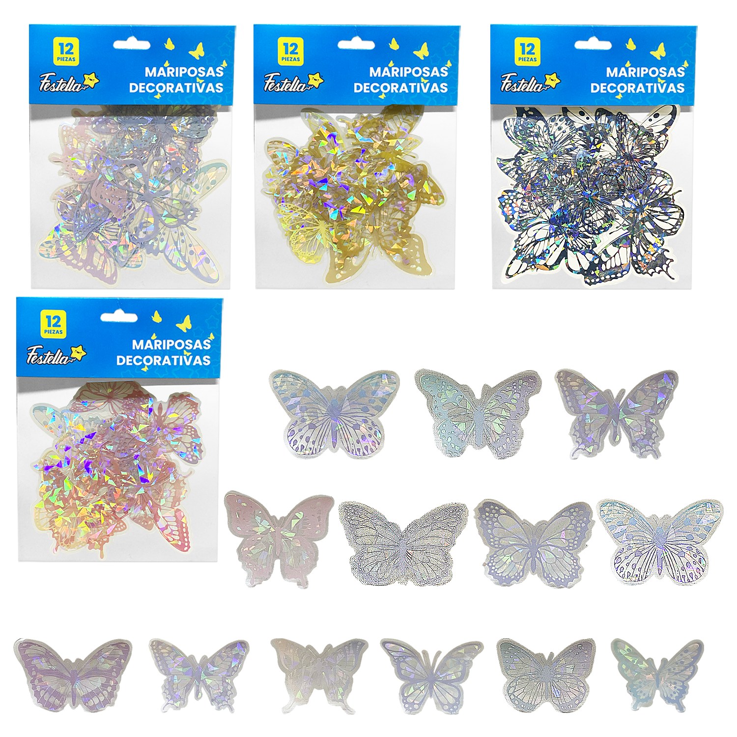 MARIPOSA DECORATIVA SURTIDA X12 (PQTX12)