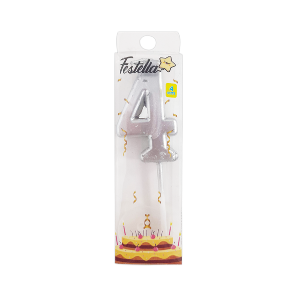 VELA NUMERO #4 PLATEADA (CJX24)