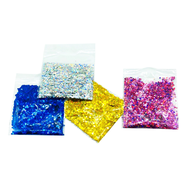 ESCARCHA PARA GLOBO DORADA HEXAGONAL (PQTX12)