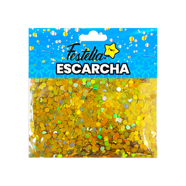 ESCARCHA PARA GLOBO DORADA HEXAGONAL (PQTX12)