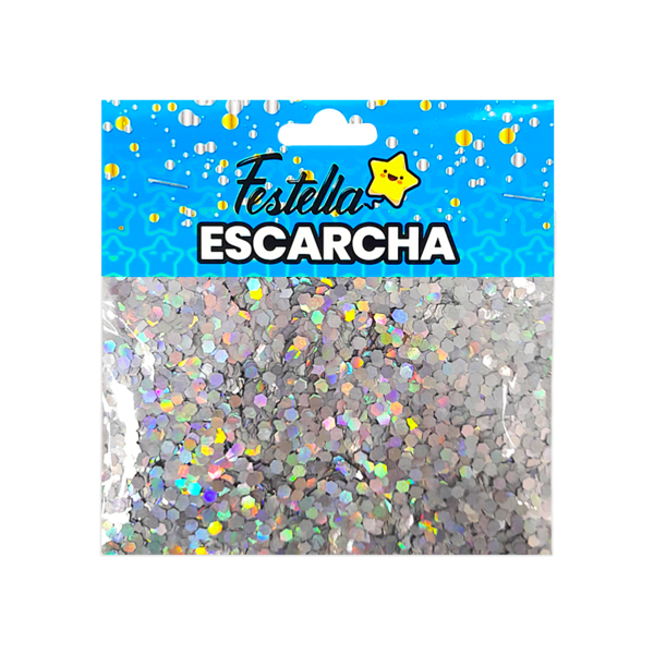 ESCARCHA PARA GLOBO PLATEADA HEXAGONAL (PQTX12)