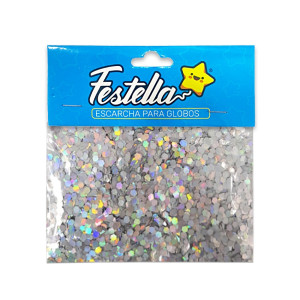 ESCARCHA PARA GLOBO PLATEADA HEXAGONAL (PQTX12)