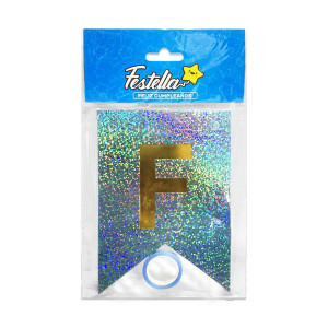 BANDERIN FELIZ CUMPLEAÑOS HOLOGRAMA AZUL CLARO (PQTX12)