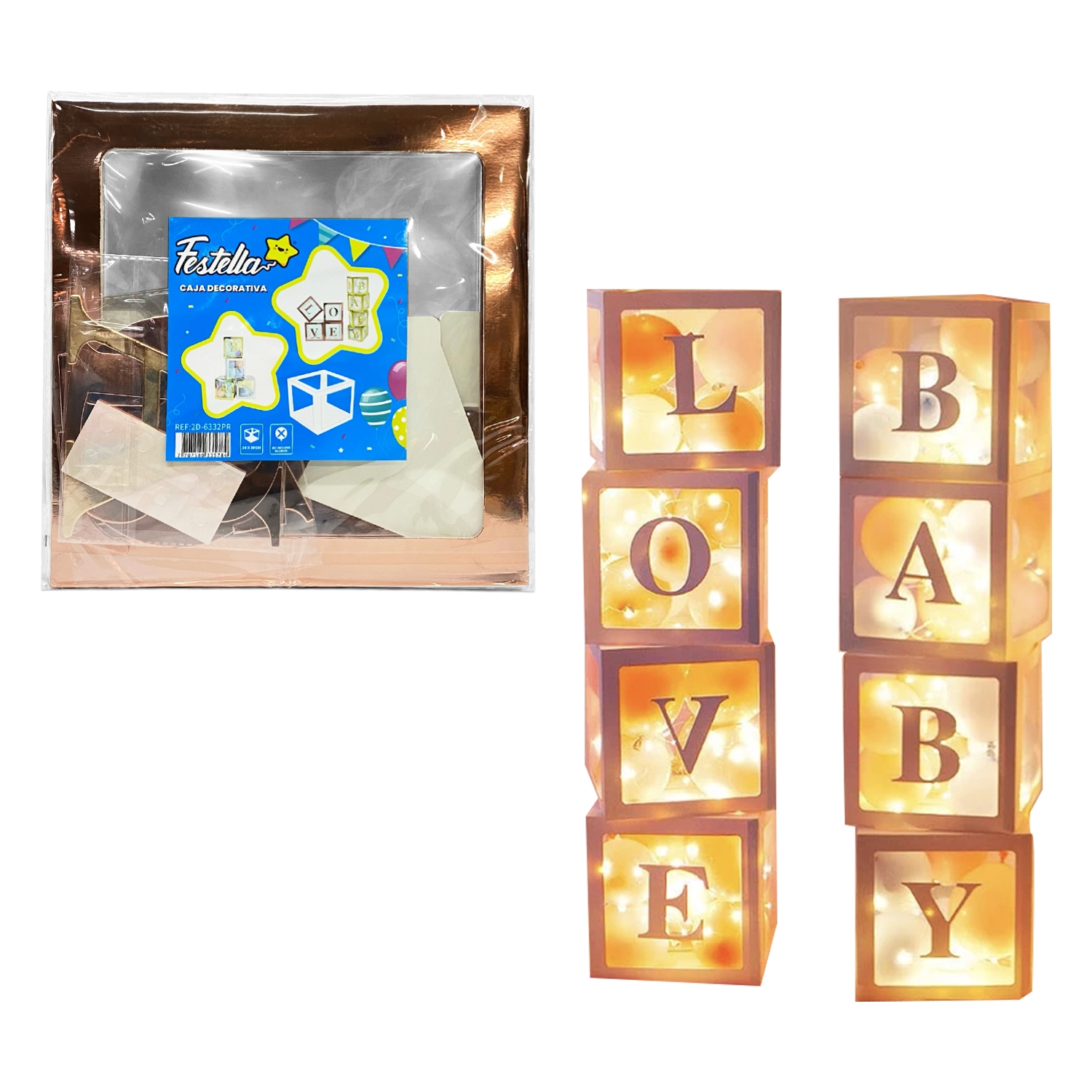 CAJA DECORATIVA PARA GLOBOS PALO ROSA BABY/LOVE