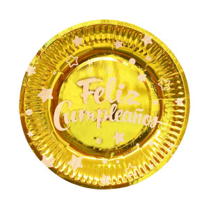 PLATO DE FIESTA FELIZ CUMPLEAÑOS X10 DORADO