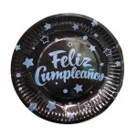 PLATO DE FIESTA FELIZ CUMPLEAÑOS X10 NEGRO
