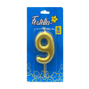 VELA NUMERO 6CM DORADA #9 (CJX12)