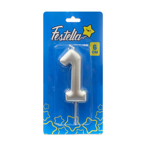 VELA NUMERO 6CM PLATEADA #1 (CJX12)