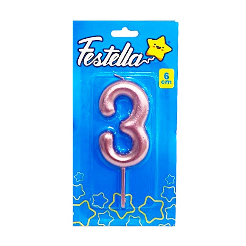 VELA NUMERO 6CM PALO ROSA #3 (CJX12)