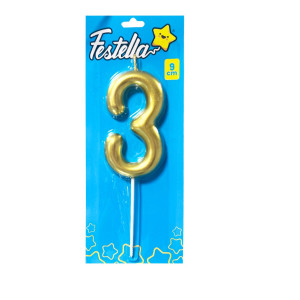 VELA NUMERO 9CM DORADA #3 (CJX12)