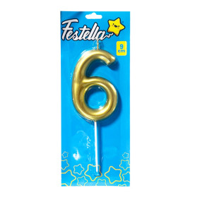 VELA NUMERO 9CM DORADA #6 (CJX12)