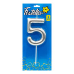 VELA NUMERO 9CM PLATEADA #5 (CJX12)