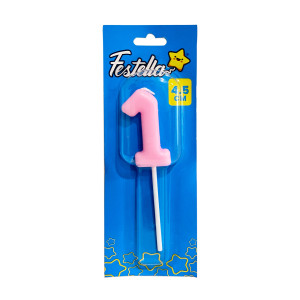 VELA NUMERO 4.5CM ROSADO #1 (CJX12)