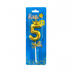 VELA NUMERO 6CM DORADA #5 (CJX48)